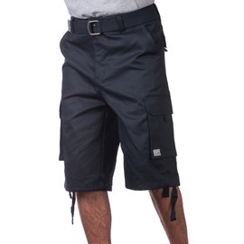 Pro Club Men's Cotton Twill Cargo Shorts with Belt, 34", Navy