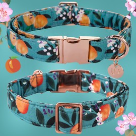 UP URARA PUP Peach Summer Cotton Dog Collar with Metal Buckle Gift Collar for Small Medium Large Girls or Boys Dogs Cute Durable Comfortable Pet Collars