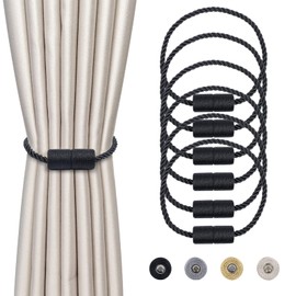 Dalababa Pack of 6 Magnetic Curtain Tiebacks, Curtain Holdbacks for Curtains, Curtain Buckle Curtain Holder Accessories for Home Decoration, Black