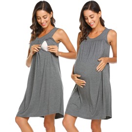 Ekouaer Women's Maternity Sleepwear Short Sleepwear Nursing Nightgown Medium Grey Textile X-Large