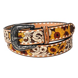 American Darling Beautifully Hand Tooled Tan Genuine American Leather Belt Men and Women Western Belt with Removable Buckle