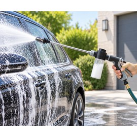 Garden Hose Spray Gun for Car Washing – Shower Spray Nozzle with Foam Bottle for Vehicles, RVs, Gardens & Outdoor Cleaning