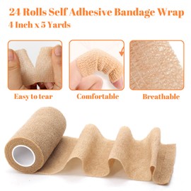 24 Rolls Self Adhesive Bandage Wrap, Vet Wrap 4 Inch x 5 Yards for Horses Dogs Wounds Care, Beige Self Sticking Elastic Bandage Wrap Tape for Wrist, Ankle, Sports, Tatto