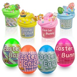 Easter Basket Stuffers Essentials - 4 Pack Prefilled Slime Eggs with Charms & Toys Inside for Kids Teens Girls Boys, Non-Toxic & Child Safe Easter Egg Hunt Gifts