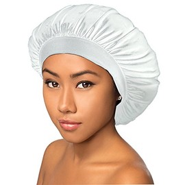 Beauty Town Luxury Wide Band Satin Bonnet Cap (White) by Beauty Town