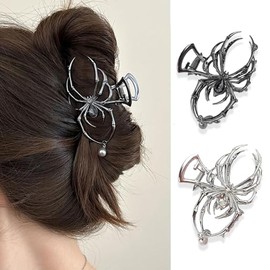 Yeomju Pack of 3 Spider Hair Clips, Metal, Alloy Hair Claw Clips, Silver Spiders, Gothic Metal Hair Clip for Punk & Y2K Style Hair Accessories, Decorations