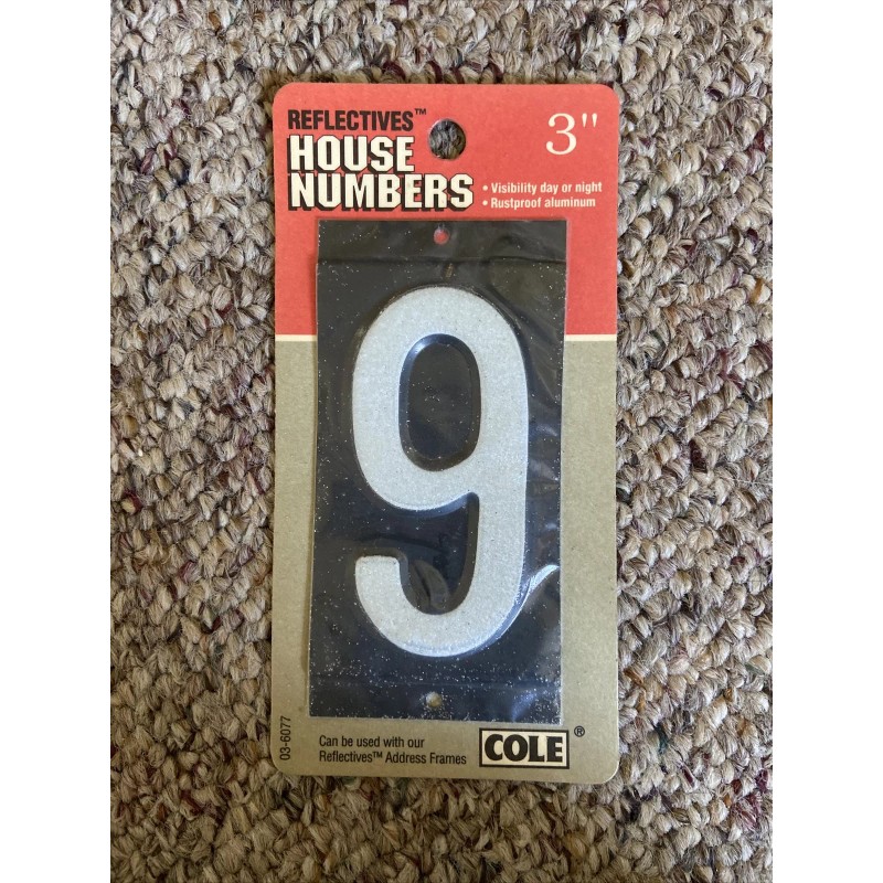 COLE 3-Inch Aluminum Reflective Mailbox Number 9 Visible 100Ft. Day