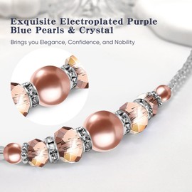 Seqiuay Lanyards for ID Badges and Keys, Retractable Beaded Badge Lanyards with ID Holder for Women, Graceful Pearls and Crystals (Electroplated Champagne)