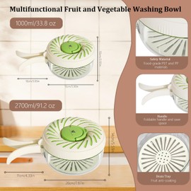 2 Pcs Multi Purpose Drain Basket with Lid, Collapsible Handle 2 in 1 Draining and Preservation Basket, Fruit Washing Bowl with Strainer, Colander for Suitable for Wash Berry, Vegetables