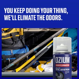 OZIUM Air Freshener Odor Eliminator, 2oz Single Shot Total Air Refresh & Car Air Freshener – Carbon Black – 4 Pack