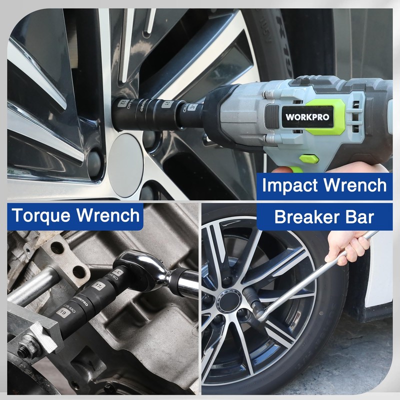WORKPRO 4PCS Impact Socket Set 1/2" Drive, Lug Nut Socket