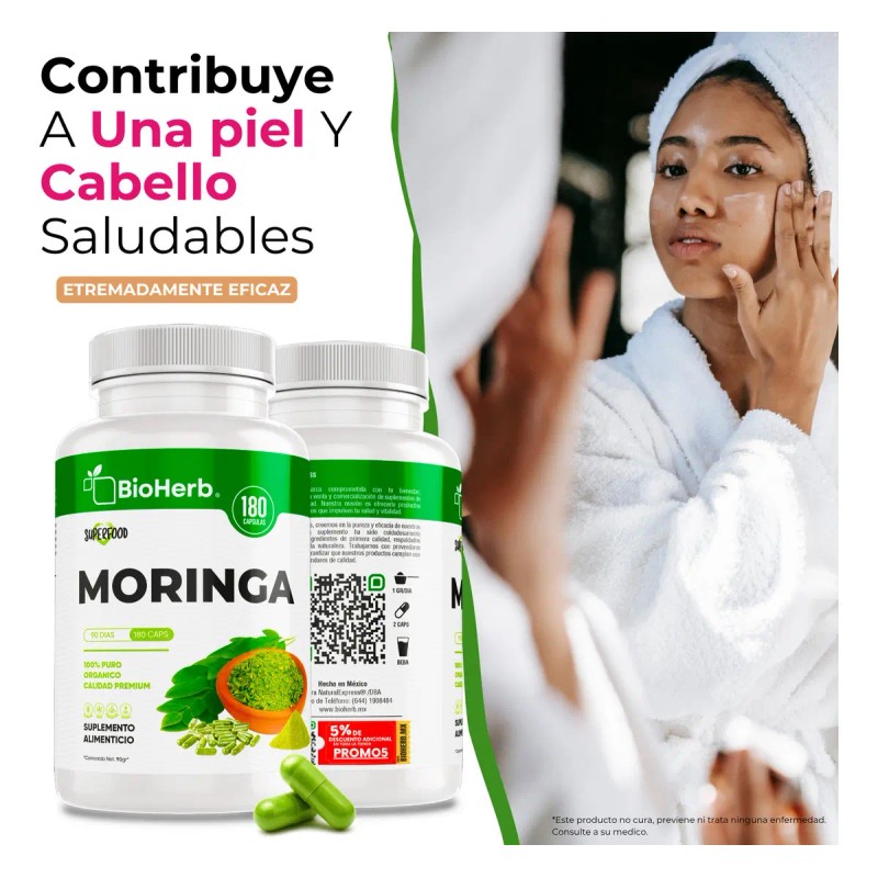 Bioherb Moringa 100 Pura Extremadamente Eficaz 180 Cápsulas 500 Potente