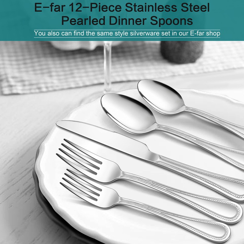 Dinner Spoons Set of 12, E-far Stainless Steel Spoons Silverware