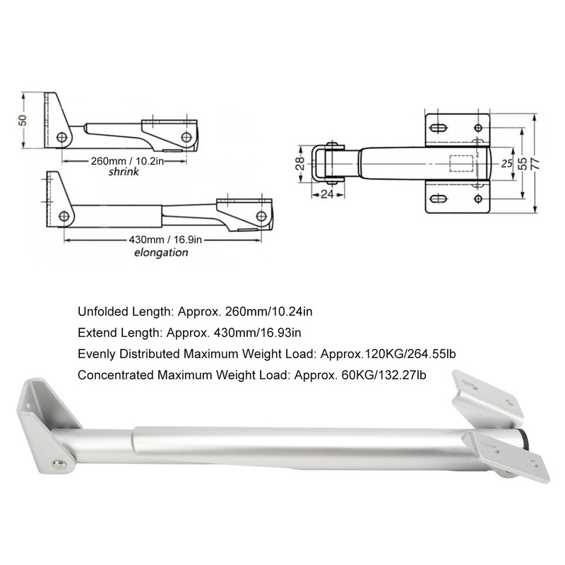 Counter Extension Bracket Rod 260‑430mm Aluminium Alloy Folding Shelf Support