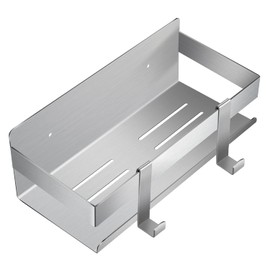 MEIJO Shower Shelf, No Drilling, Stainless Steel Shower Shelf with 2 Hooks, Rustproof Shower Basket, Shampoo Holder for Bathroom (Silver)