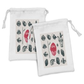 Ambesonne Food Fabric Pouch Set of 2, Japanese Culture Sushi Food Elements Chopsticks Print, Small Drawstring Bag for Toiletries Masks and Favors, 9" x 6", Coconut Dark Coral