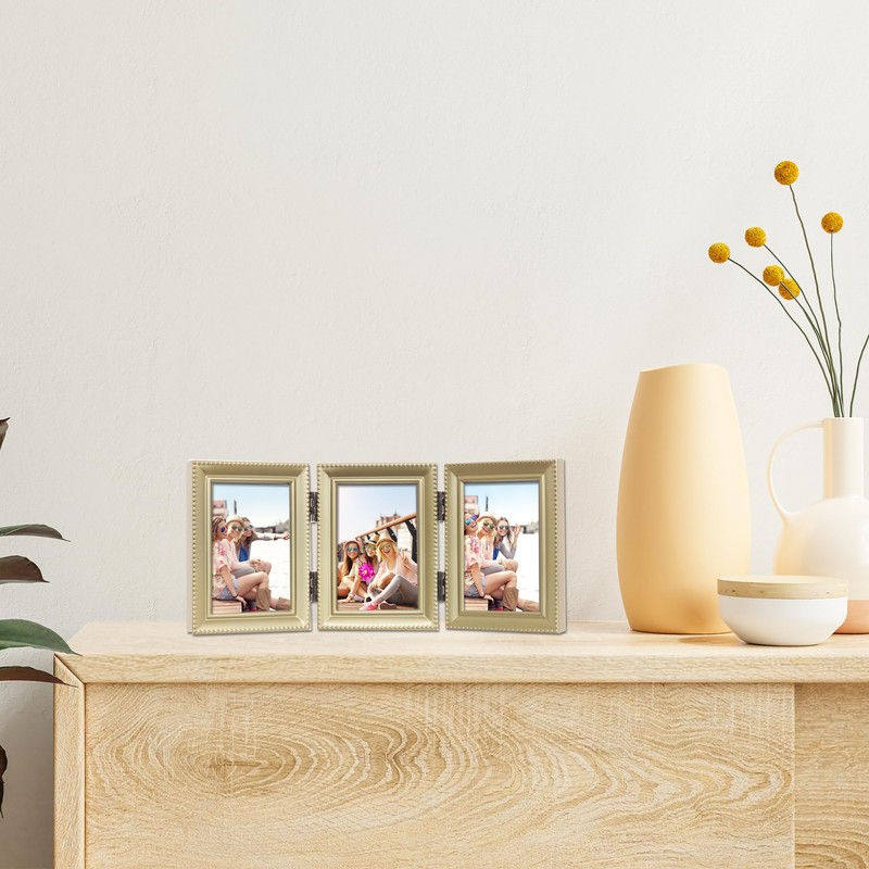 Lawrence Frames Antique Gold Brass Hinged Triple 2x3 Picture Frame,