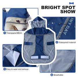 Dog Raincoat Adjustable Pet Waterproof Clothes Lightweight Rain Jacket Poncho Hoodies with Strip Reflective (Blue, Large)
