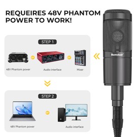 Borenbuir Cardioid Condenser Microphone XLR, Studio Recording microfono condensador with Shock mounts and Microphone Cable for Podcasting Music Voice-Over, Ideal for Project/Home Studio Applications