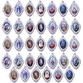 50pcs Mix Picture Cross Jesus Virgin Mary Catholic Enamel Our Lady Miraculous Medal Floral Rosary Charms Pendant Alloy Crucifix Jewelry making