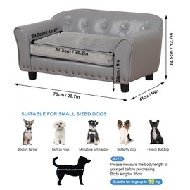 Yoonnie room Dog Sofa and Chair/Luxury PU Leather Pet Sofa Chair/with Copper Nail Dog Couch/Wooden Frame Cat Sofa Chair/Dog Sofa Bed with Suede Cushion for Small Dog Using (Grey)
