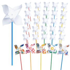 100 Pcs DIY Pinwheels Craft for Kids, Color Your Own White Pinwheel,Bulk Summer Pinwheel Craft Kit,Bulk Pinwheels for Spring Art and Creativity (100)