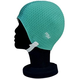 Blue Reef Bubble Pimple Effect Dark Shades Single Solid Colour Ladies Classic Retro Swimming Hat Swim Cap One Size Average Adults Adjustable Strap (Dark Green)