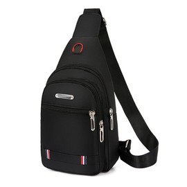 Dilwe Chest Bag for Men, Oxford Fabric and Polyester Chest Bag for Men, Large Capacity, Lightweight, Portable Shoulder Bag with Adjustable Shoulder Strap, Black Inner Pocket