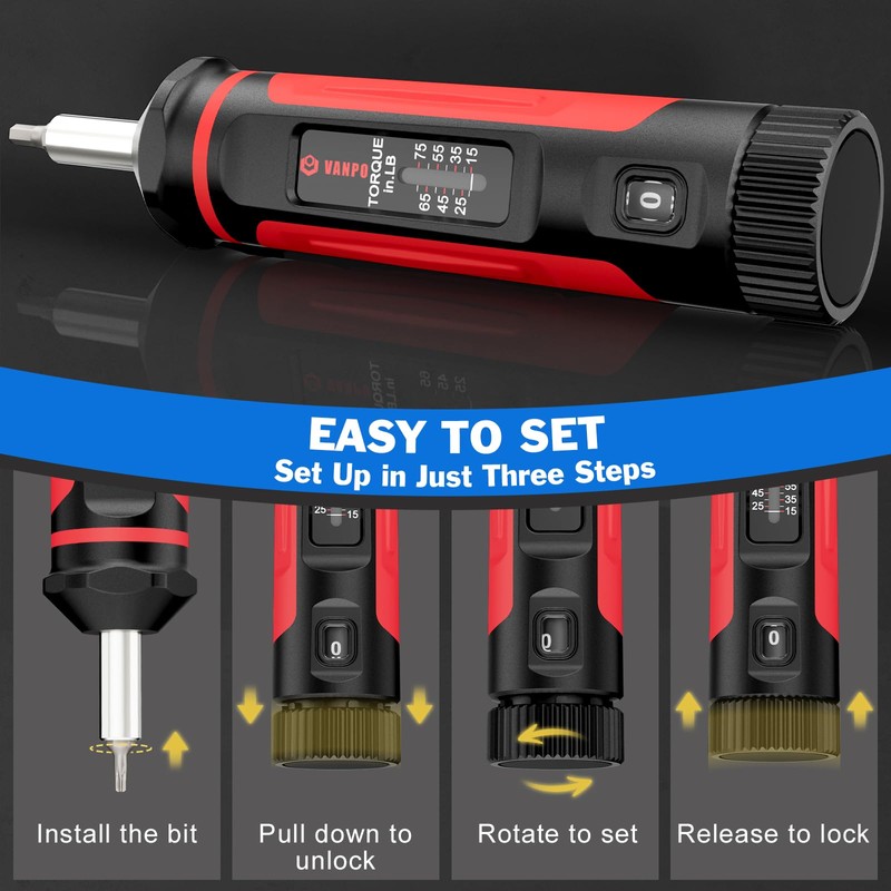 VANPO Torque Screwdriver, 15-75In-lb Torque Screw Driver Wrench Driver Set,