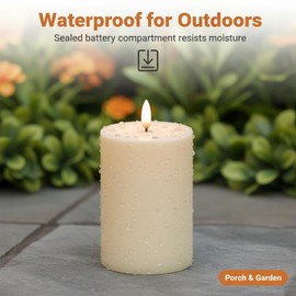ANGELLOONG Outdoor Battery Candles Waterproof, 2 Pack 3"x4" LED Candles Flickering, Electric Candles with 6H Timer for Porch Decor, Garden Decor Home Styling