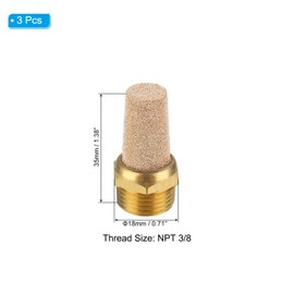 PATIKIL Brass Pneumatic Exhaust Muffler NPT 3/8, 3 Pack Sintered Bronze Air Compressor Muffler Fitting Flat Air Solenoid Valve Muffler for Automation Pneumatic Equipment, Golden