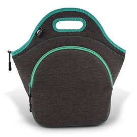 Nordic By Nature Insulated Neoprene Lunch Bag, Soft & Foldable Washable & Reusable Extra-Pocket (L) Dark Grey/Lagoon