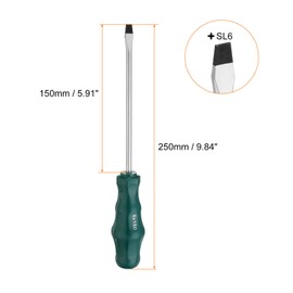 sourcing map SL6 Flat Head Screwdriver 9.8" Magnetic Slotted Screwdrivers 5.9" CR-V with Ergonomic Handle for DIY Repairing, Green