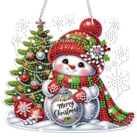 Lxmsja Diamond Painting Christmas Pendant, 5D Diamond Painting Snowman Children Adults DIY Hanging Ornament Craft Set Gift Girls 7 8 9 10 11 Years, Party Wreath Door Window Decoration
