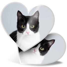 2 x Heart Stickers 15 cm - Black & White Cat Kitten Pet Fun Decals for Laptops,Tablets,Luggage,Scrap Booking,Fridges, #15634