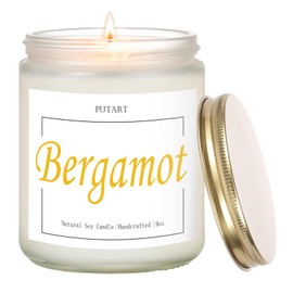 Putart Bergamot & Green Tea Scented Candles for Home, Natural Soy Wax Aromatherapy Non Toxic Candle Gift for Women Men, Home Fragrance Decoration Glass Jar Candle for Meditation and Relaxation (9oz