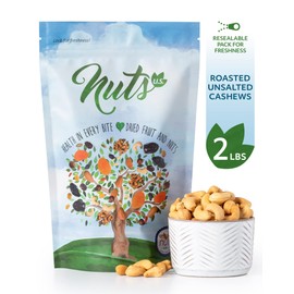 NUTS U.S. – Roasted and Unsalted Cashews | Whole Kernels (80%) and Pieces | Just Right Crispy and Delicious | Natural Cashews!!! (2 LBS)