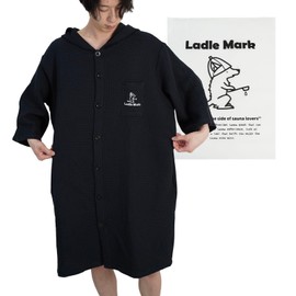 Ladle Mark (Supervised by YouTuber) Sauna Poncho, Surf Poncho, Open Front, Button, Men's, Women's, Changing Clothes, Loungewear, Washable, Pockets, No Bulk, Waffle Cotton Towel, Black