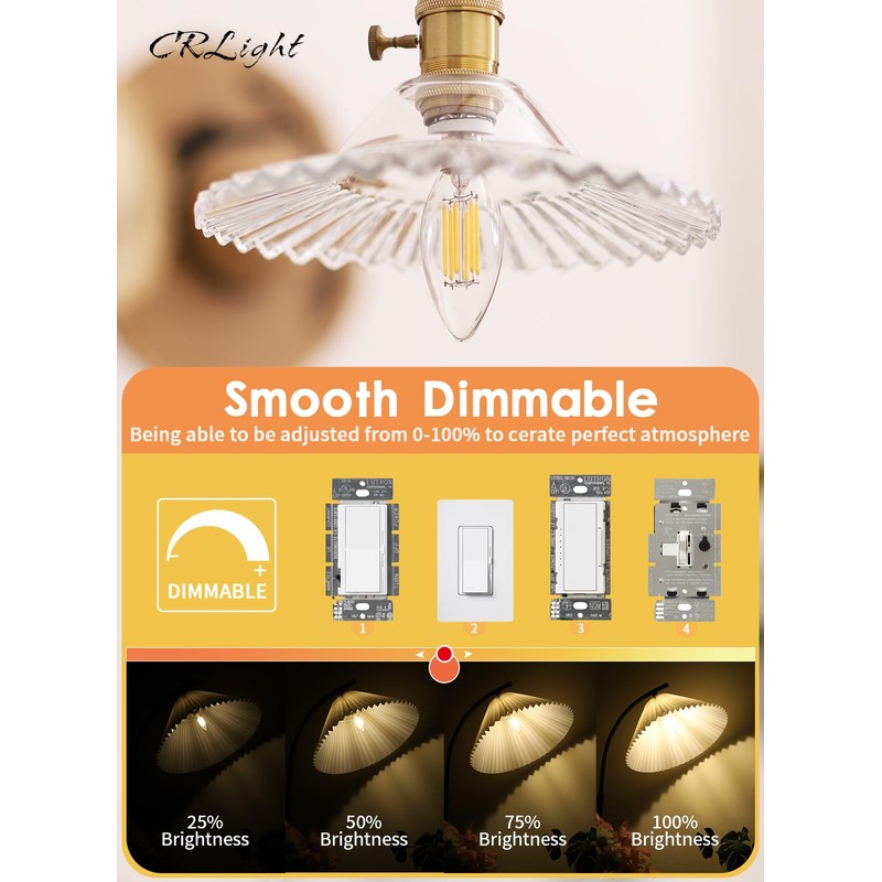 CRLight 6W Dimmable LED Candelabra Bulb 80W Equivalent 800LM, 6