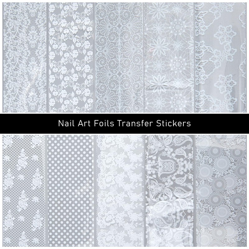 20 Rolls Black White Lace Foil for Nails Lace Nail