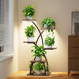 JUSTOGO Plant Stand Indoor with Grow Lights - 6 Tiered Plant Shelf Indoor, 36“ Corner Plant Stands for Indoor Plants Multiple, Metal Curved Flower Holder Display Rack for Patio, Balcony, Home Decor
