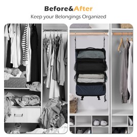 TABITORA Travel Luggage Organizer Hanging Packing Cubes Portable Hanging Shelves Carry on Closet for Suitcase with 2 Hooks,Collapsible (black, Medium)