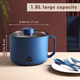 Romooa 2 Pcs 1.8L Electric Ramen Cooker Hot Pot Electric Dual Power Noodle Cooker, Boil Dry Protection, Non-stick, Multifunctional Lazy Pot for Cooking Pasta, Noodles, Egg, for Dorm Home Office Travel