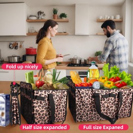 Muzale Reusable Grocery Bags Foldable Extra Large Utility Tote Bag with Wire Frame Heavy Duty Shopping Bags with Handles for Groceries Sturdy Grocery Totes with Pockets for Car Trunk Storage Laundry