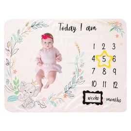 Baby Monthly Milestone Blanket 59x39 Flannel Photo Prop Blanket - Soft & Safe, Newborn Photography Backdrop, (Crown Elephant)