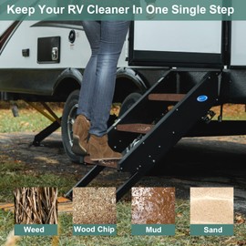 BLACKHORSE-RACING RV Steps Covers Rugs 3 Pack, 22 Inch Wide RV Camper Step Stair Covers Rugs Radius Carpet with Spring Hooks, Brown