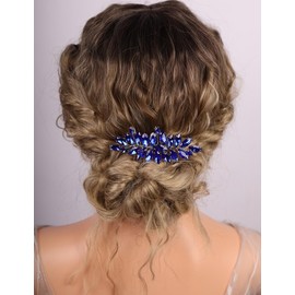 Lenjicons Sparkling Blue Rhinestone Hair Comb Silver Wedding Hair Accessories Handmade Rhinestone Headpiece Teardrop Rhinestones Hairpiece for Wedding Women (blue)