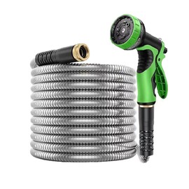 Garden Hose 50ft, Flexible Water Hose with 10 Functional Nozzles, Heavy Duty Stainless Steel Garden Hose, Non-Expandable, Leak Proof, No Kink, Lightweight, Hose for Yard, Outdoors, Rv