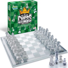 Gamie Glass Chess Set, Elegant Design - Durable Build - Fully Functional - 32 Frosted and Clear Pieces - Felted Bottoms - Easy to Carry - Reassuringly Stable (12 Inch)