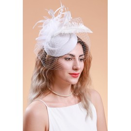 Cizoe Fascinators Hats 20s 50s Hat Pillbox Hat Cocktail FlowerTea Party Headwear with Veil for Girls and Women(White)